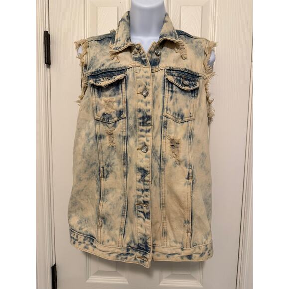 Blue Identity Denim Vest M –Bleached Distressed Sleeveless grungecore street - Picture 1 of 7